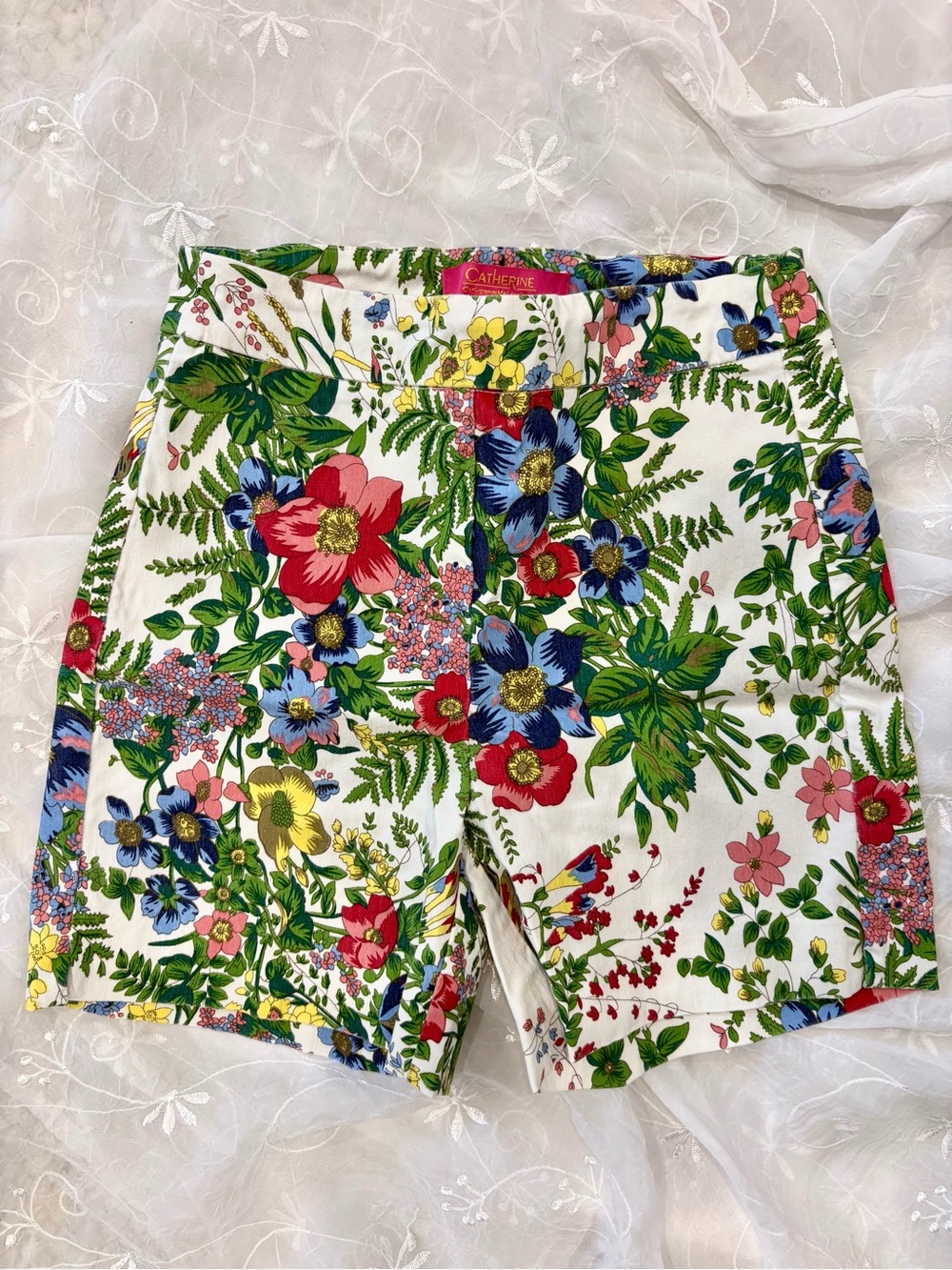 Catherine White Floral Print Fairy Core Shorts